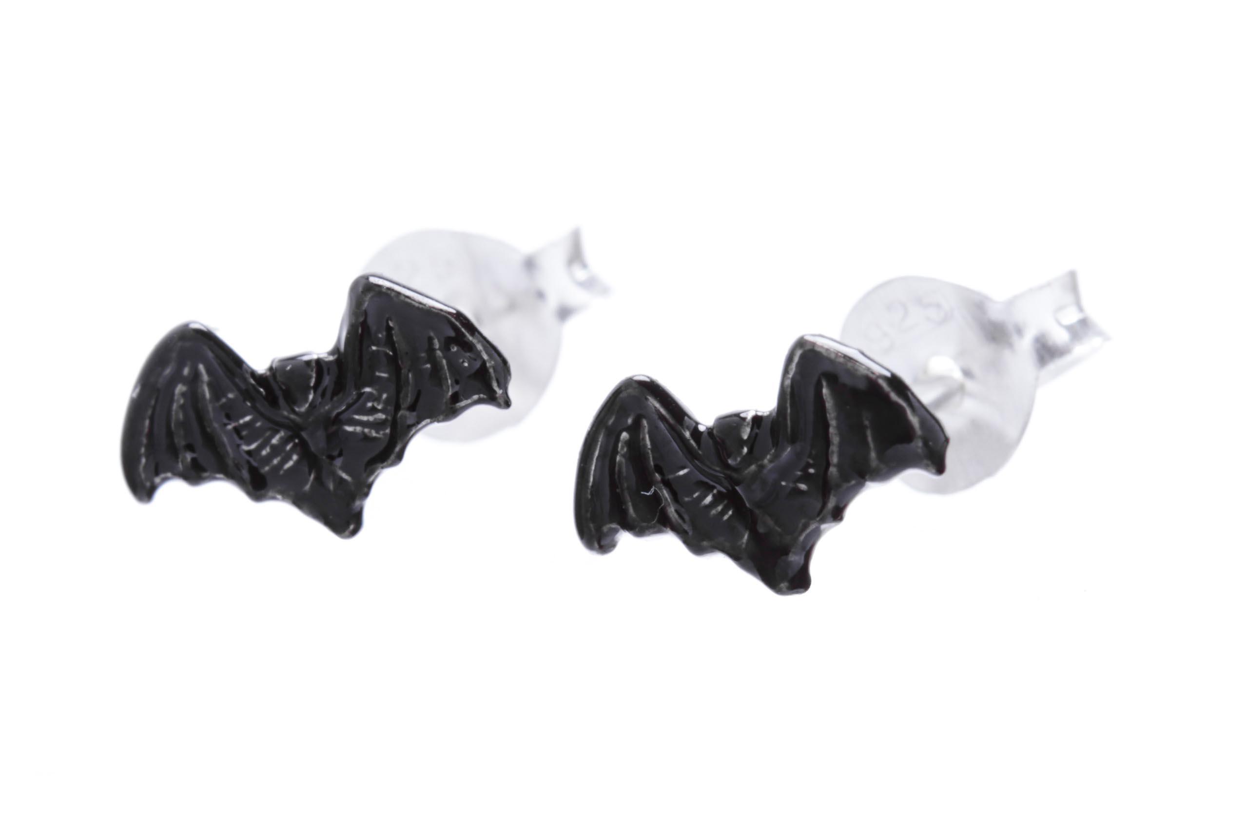 Stud earrings black bats 9 mm silver - ost122