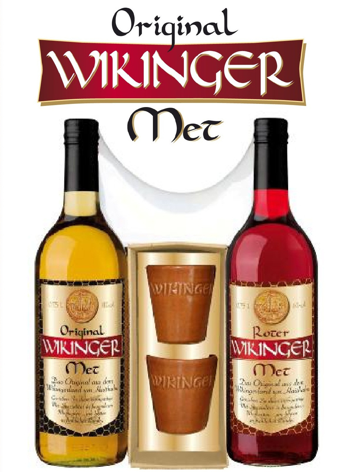 Wikinger-Met-Geschenkset »Doppelter Wikinger«: 2 Flaschen Met + 2 Tonbecher - ein tolles Präsent!