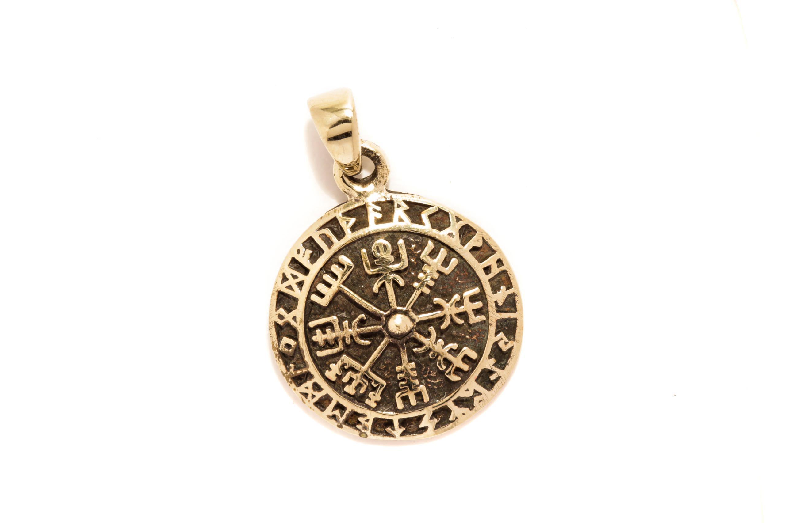 Anhänger Ø 1.7 cm Vägvisir mit Runen Bronze - avb546