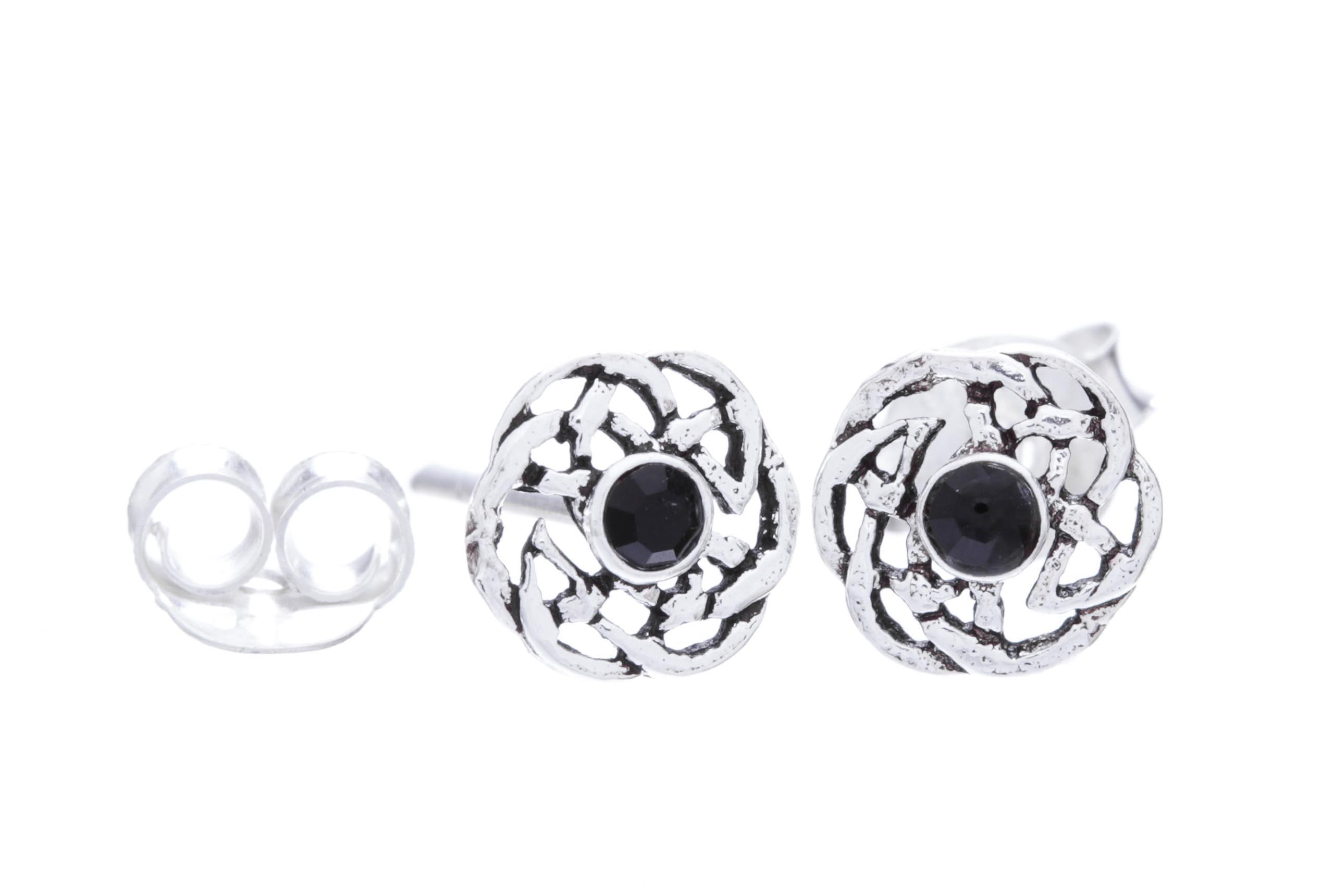 Ohrstecker Celtic Schwarzer Kristall Ø 6 mm  Silber - ost118-4
