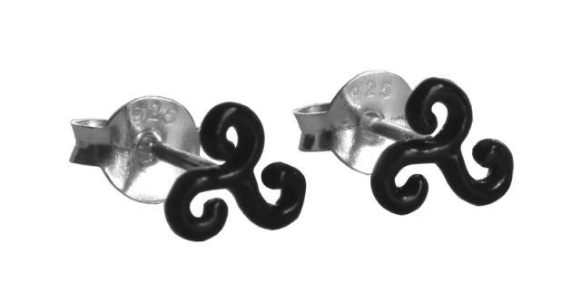 Ear studs Celtic black triskelion 6 mm silver - ost120