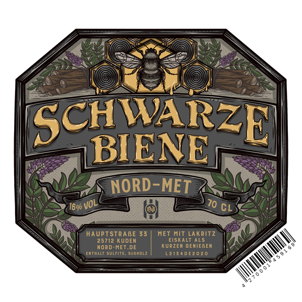 Nord-Met Schwarze-Biene - Met -Likör - Stark-Met - 16 % - 0,7 l