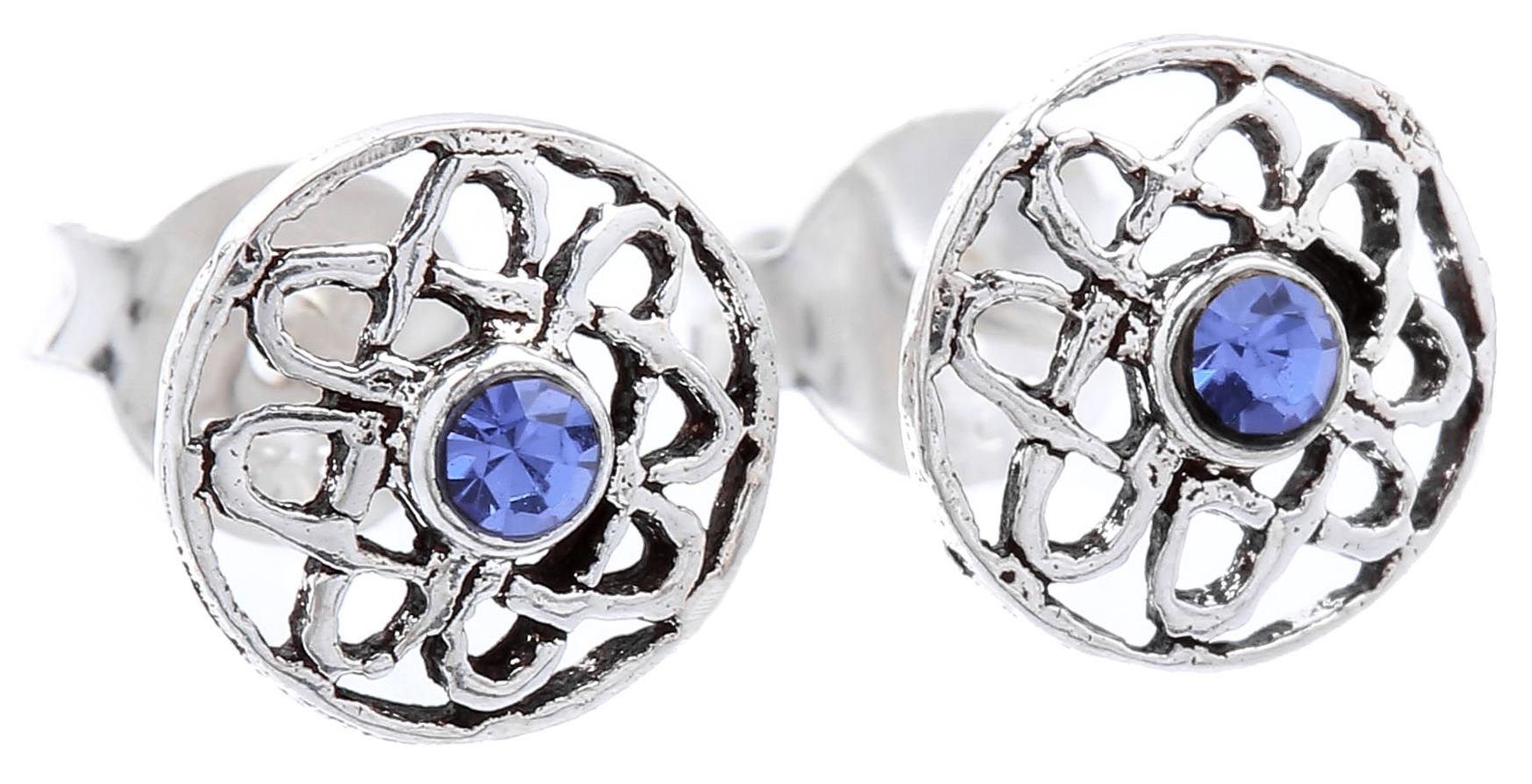 Ear studs Celtic Flower of Life blue crystal Ø 0.7 cm silver - ost66