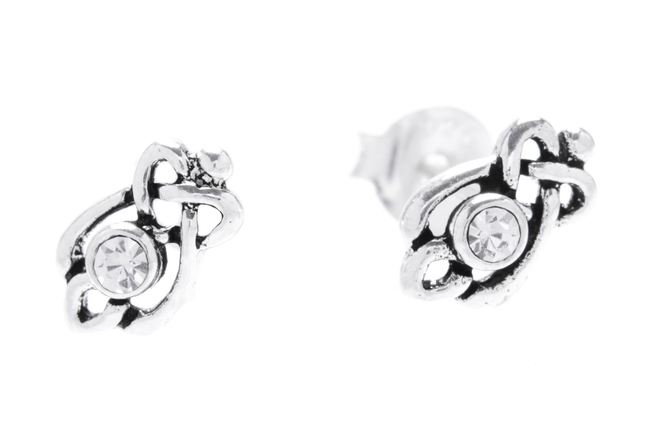 Ohrstecker Celtic  Mit weißen Kristallen 8 mm  Silber - ost82