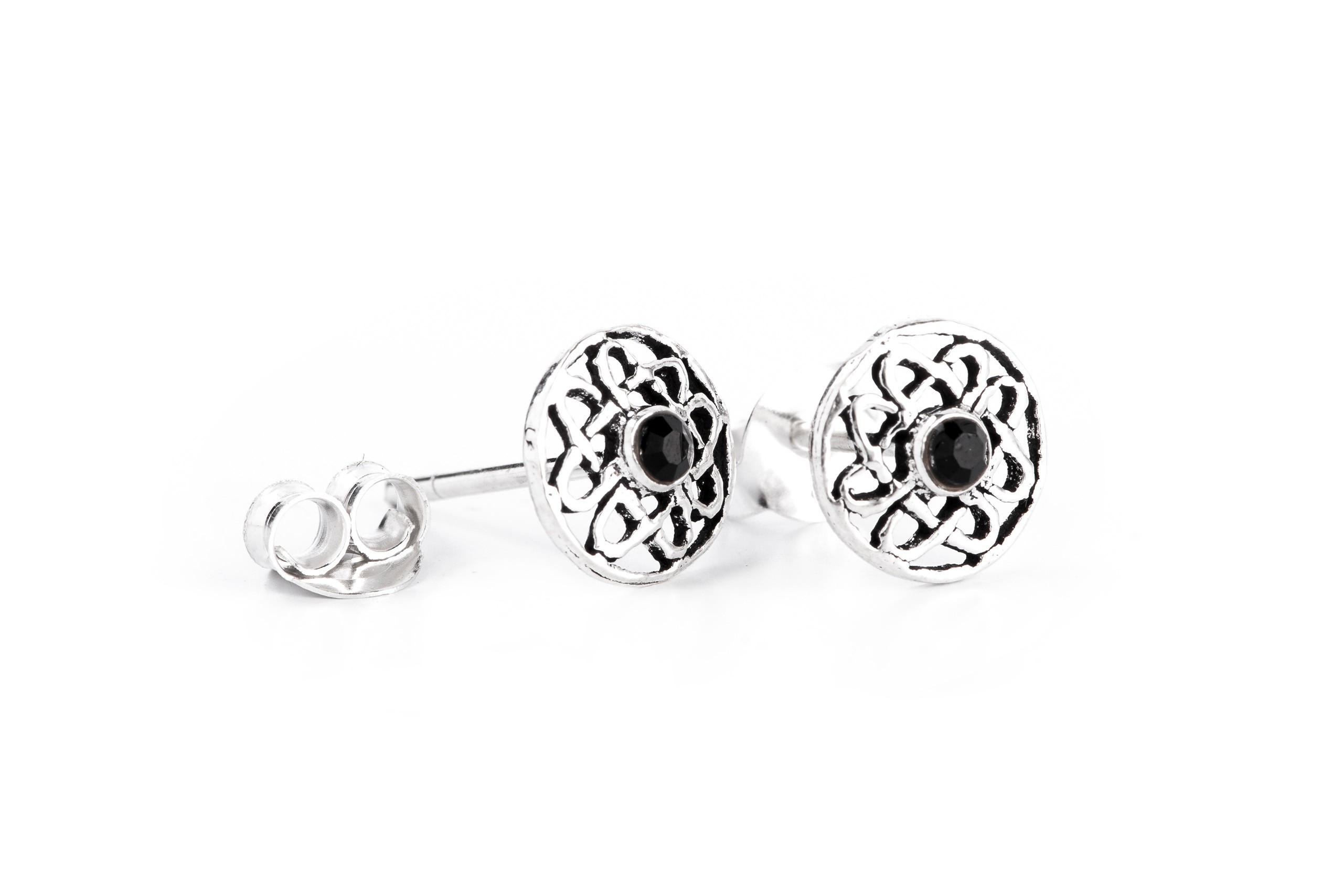 Stud earrings Celtic black crystal Ø 7 mm 925 silver - ost66-2