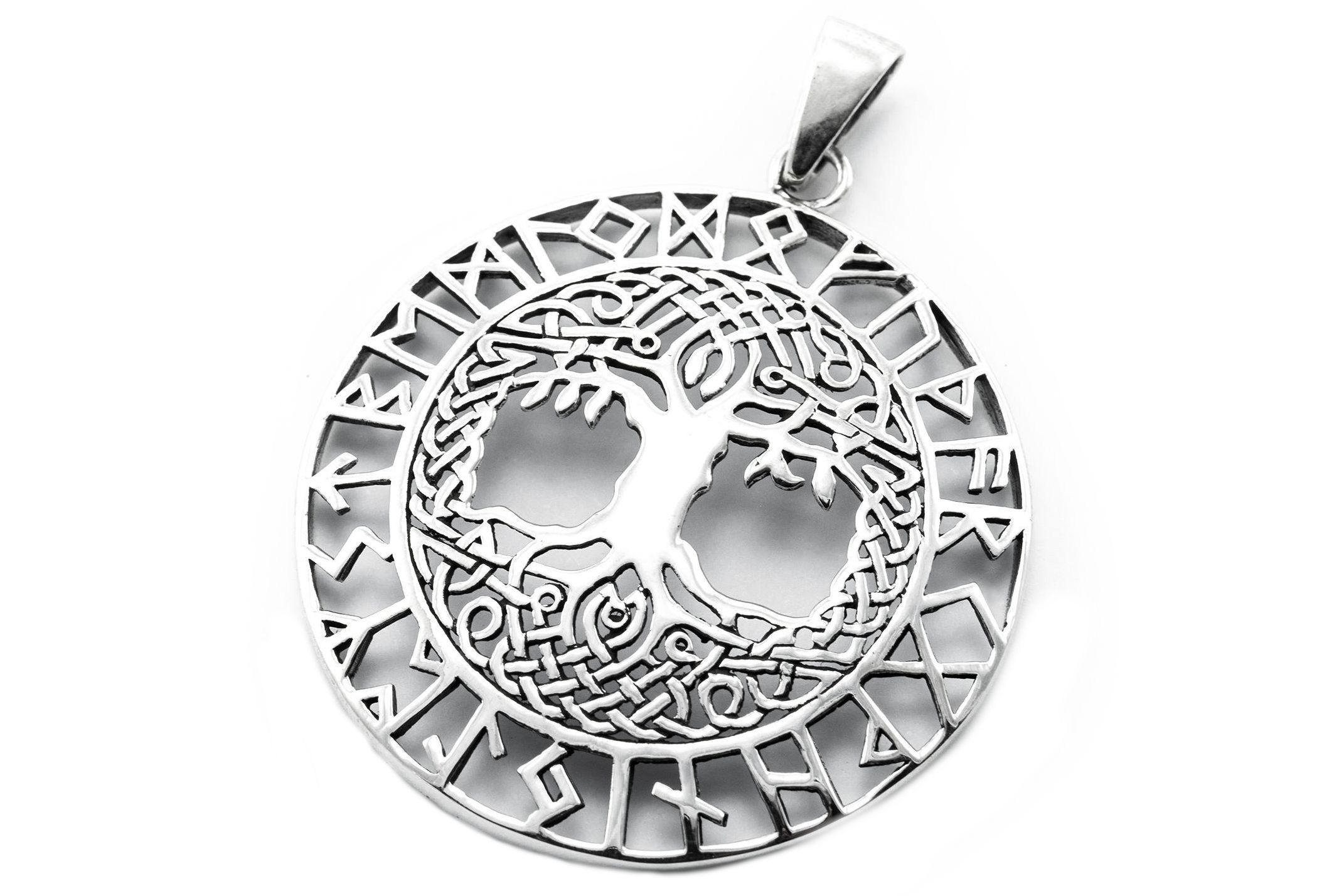 Anhänger Ø 3 cm Yggdrasil mit Runen Silber - av71