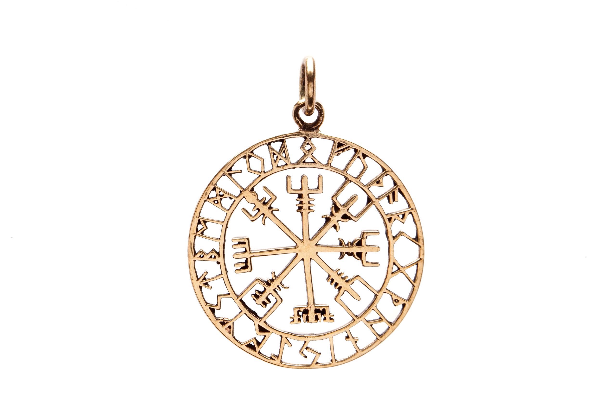 Pendant VÄGVISIR with runes 3.6 cm bronze - avb543