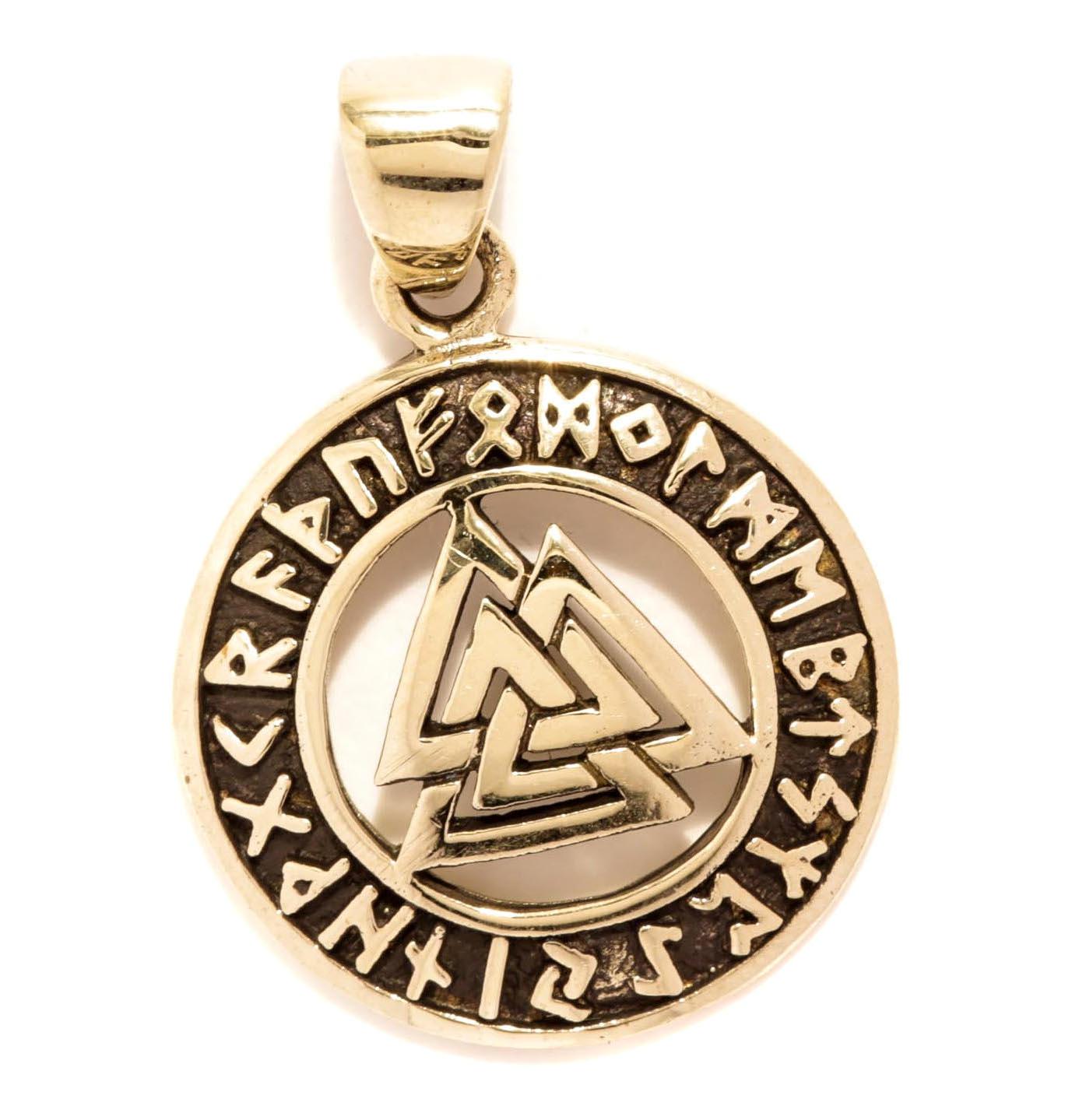 Anhänger VALKNUT Wotansknoten mit Runen Bronze - avb547