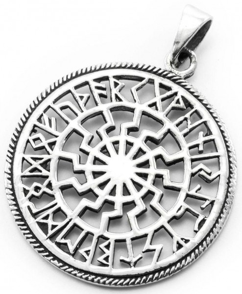 Anhänger Schwarze Sonne mit Runen Ø 2.8 cm Silber - av70